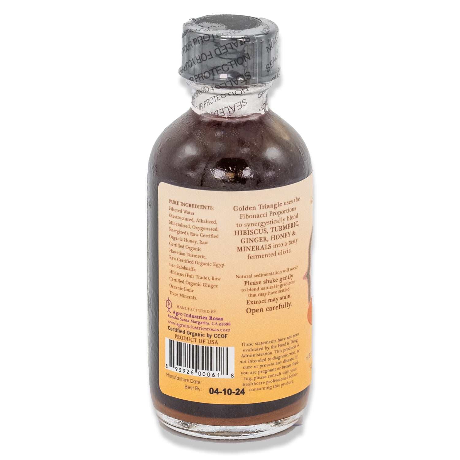 Raw Organic Fermented Golden Triangle Power Shot Probiotic Elixir with Raw Organic Honey